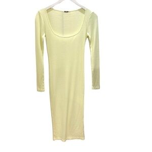 NWOT Monrow Body Con Ribbed Knit Scoop Neck Dress  SZ S Yellow